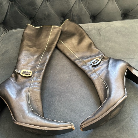 Prada black knee high boots with white stitching - great condition- no tears - - Picture 2 of 6